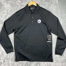Philadelphia 76ers Polo Shirt Mens Small Nike Golf Dri-FIT Long Sleeve Black