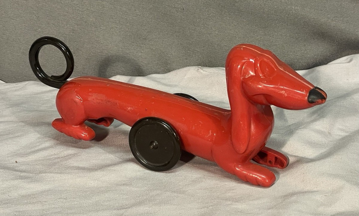 Rare Vintage 1950s Marx Toys Red Doodles the Dachshund Dog Rolling
