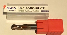 New Ball Nose 8mm x 16mm LOC x 60mm OAL CARBIDE  END MILL 2 FLUTES HRC45 Coated