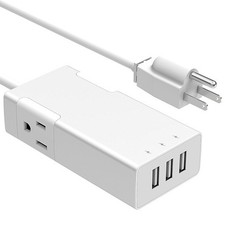 3 Ports USB Charger with 2 AC Outlets Aluminum Power Strip, Travel Charger St...