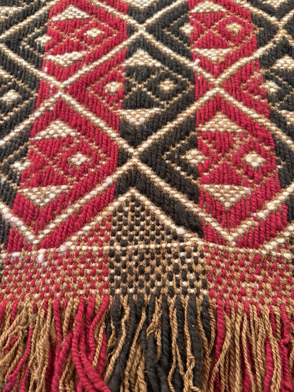 Vintage Southwestern Handmade Woven Fringe Rug