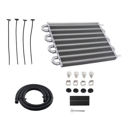 8 Row Universal Transmission Oil Cooler Aluminum Alloy with Hose Kit Black
