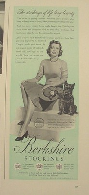 1940 Berkshire STOCKINGS Life Long Beauty Ad SCOTTIE Dog SCOTTISH TERRIER