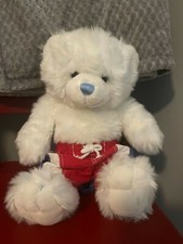 Retired Build A Bear Plush White  Blue Boy Bear In Swim trunks
