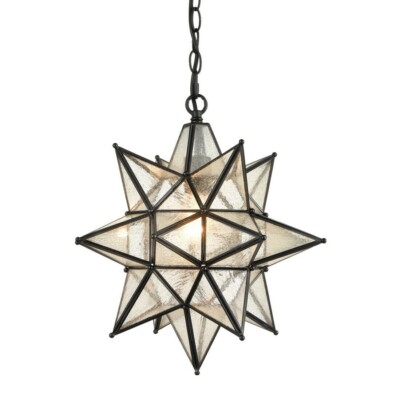 16 Inch Industrial Moravian Star Pendant Light with Seeded Glass Shade
