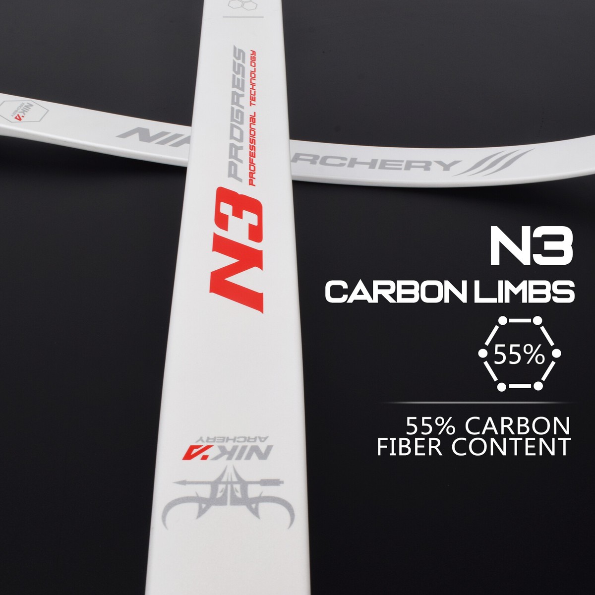Branches D'arc Recourbé NIKA ARCHERY N3 – 68 Pouces, 55% Carbone, Blanc