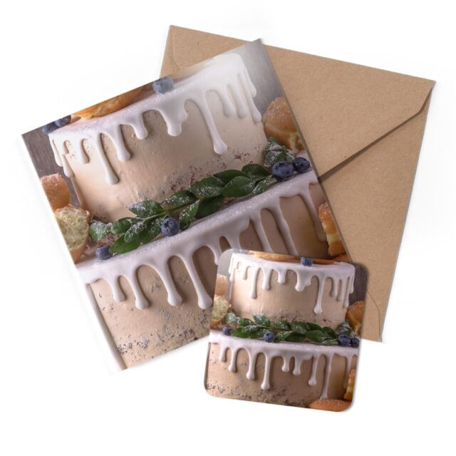 1 x Greeting Card & Coaster Set - Donut Wedding Cake Food Dessert #50767