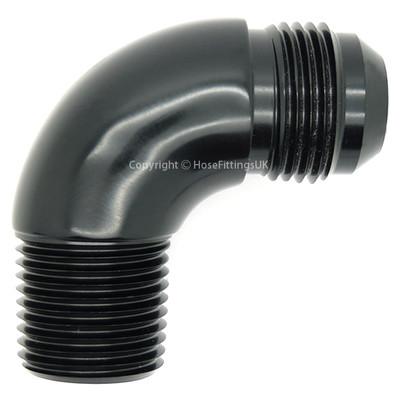 AN-8 SCHWARZ Flare auf 3/8 NPT FULL FLOW 90 GRAD MÄNNLICHER KRÜMMER Schlauchverschraubung Adapter