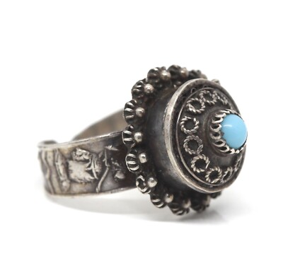 Gift Ring 800er Silber - Türkis Glasstein - Ägypten - zum öffnen - Vintage