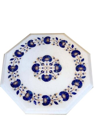 12'' corner Marble table top handicraft inlay semi precious stones work