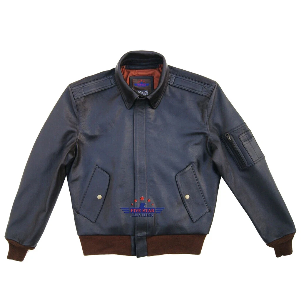 Men Real Leather Jacket MA 1 Army Pilot Bomber Military Goatskin Seal Brown