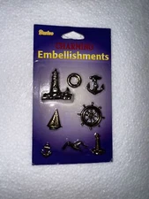 Darice Charming Embellishments Nautical-Themed 8-Piece Set Silver Charms Crafts