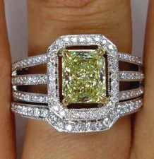 Estate  Canary  2.41CT Fancy Yellow Radiant Cut Citrine With Clear CZ Ring Set