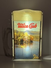 VTG Rare UTICA CLUB Beer Mug Lighted Bar Sign With Mountain Lake Canoeing Scene