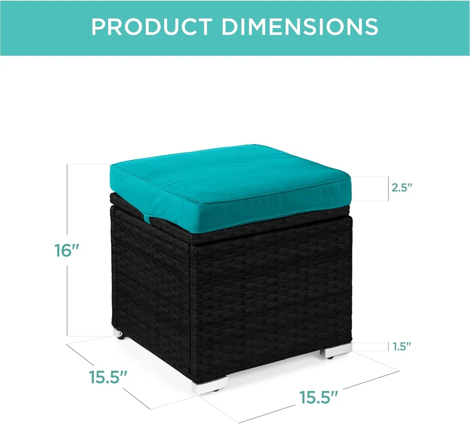 Set of 2 Wicker Ottomans, Multipurpose Outdoor Furniture for Patio, Backyard, Ad - Image 2 of 4