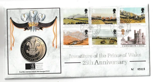 1/3/1994 UK GB Coin Cover - Investiture of the Prince of Wales 25th Anniversary