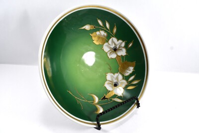 Wallendorf GDR Porcelain 8'' Dish - Hand-Painted Green & Gold Relief - Crown W