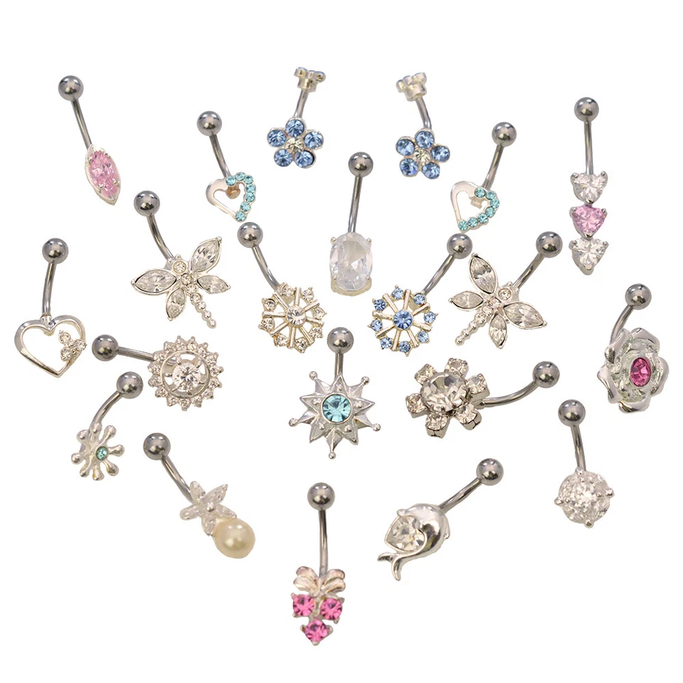 Pack of 10 Assorted 14GA Belly Button Rings Surgical Steel with Fancy Non-Dangle - Image 2 of 4