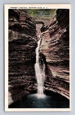 Central Cascade Watkins Glen NY White Border Postcard Waterfall Pool