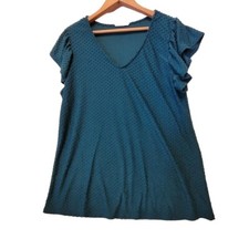 Reb & J 220 Blue Green Turquoise Textured Short Sleeve Womens Size M USA Made