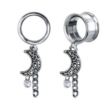 Tapones y túneles punk vintage Moon Dangle de acero inoxidable 6-22 mm medidores de oído