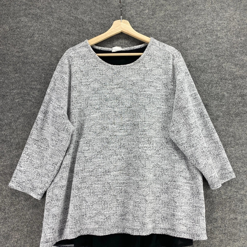 Blusa Van Heusen Mujer XL Gris Cuello Redondo Manga Larga Pullover Informal Sólida Foto 3 de 4