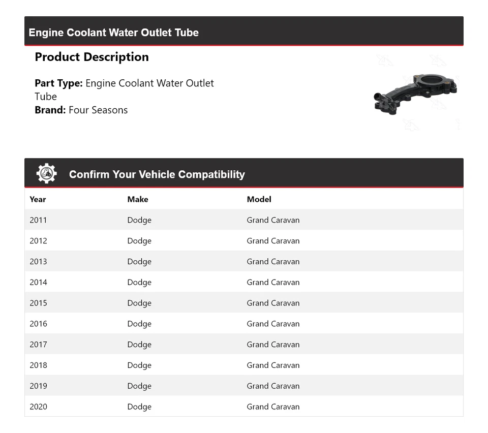 For 2011-2020 Dodge Grand Caravan Engine Coolant Water Outlet Tube 4 Seasons - Image 2 of 4