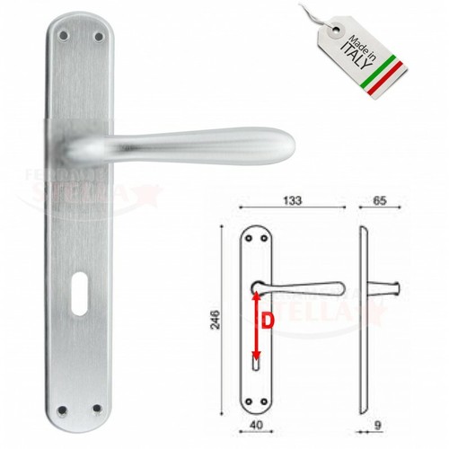 COPPIA MANIGLIA CON PLACCA CROMO SATINATO ARGENTO x PORTE INTERNE DISTANZA 70 90 - Foto 1 di 4