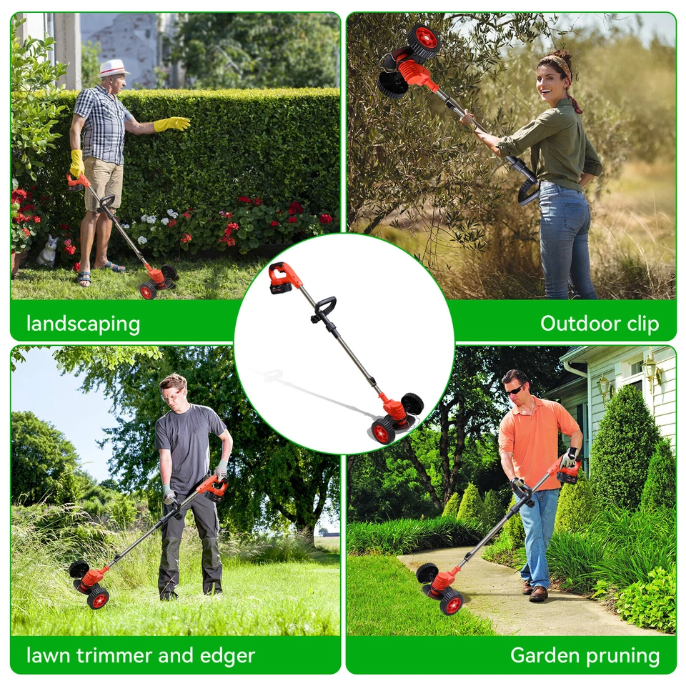 Electric Cordless Grass String Trimmer Lawn Edger Weed Wacker Cutter + 2 Battery - Image 4 of 4
