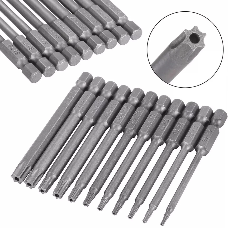 11x Torx Bit Set T6-T40 100mm Lang Magnetisch mit Stirnloch Schraubendreher Satz - Bild 4 von 4
