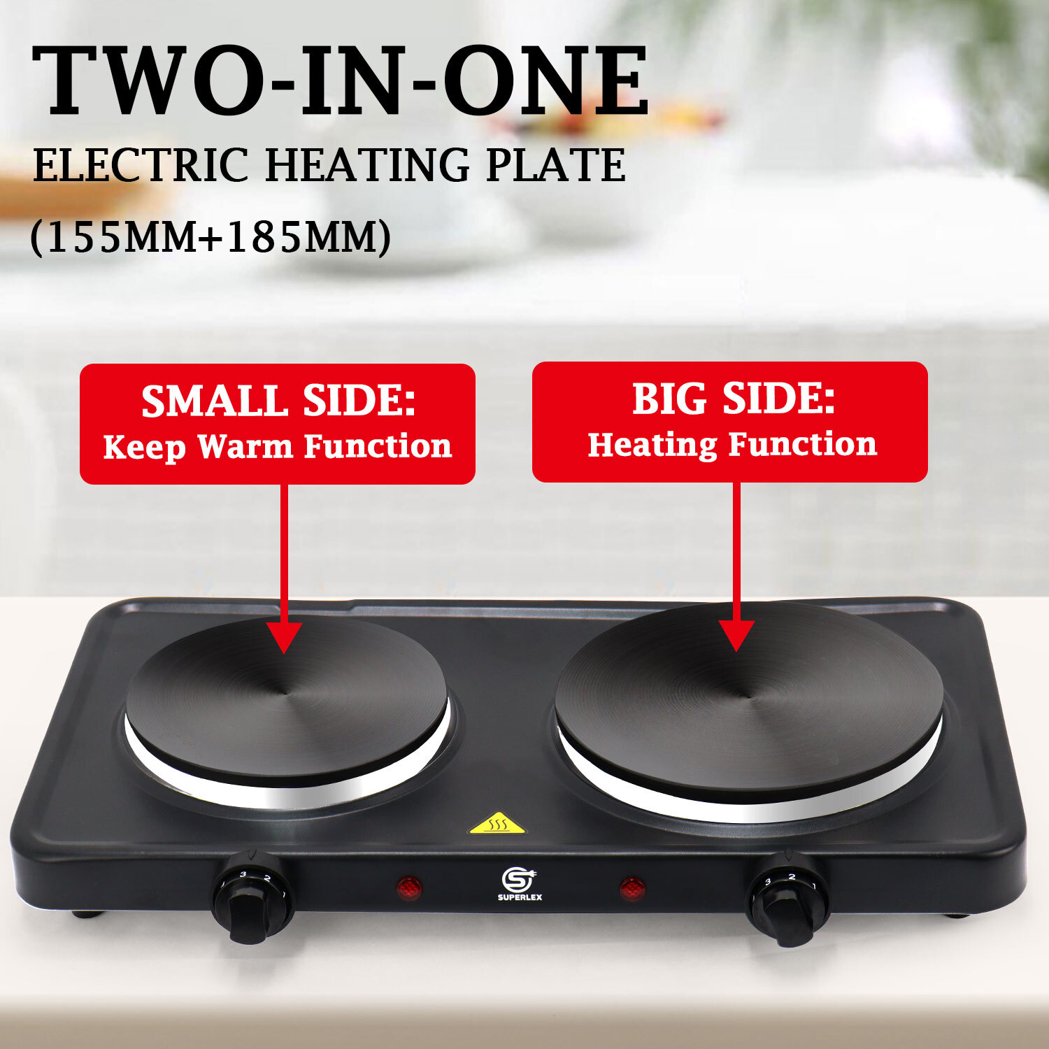 Twin Double Hot Plates Electric Table Top Cooker 1517CM Diameter 5