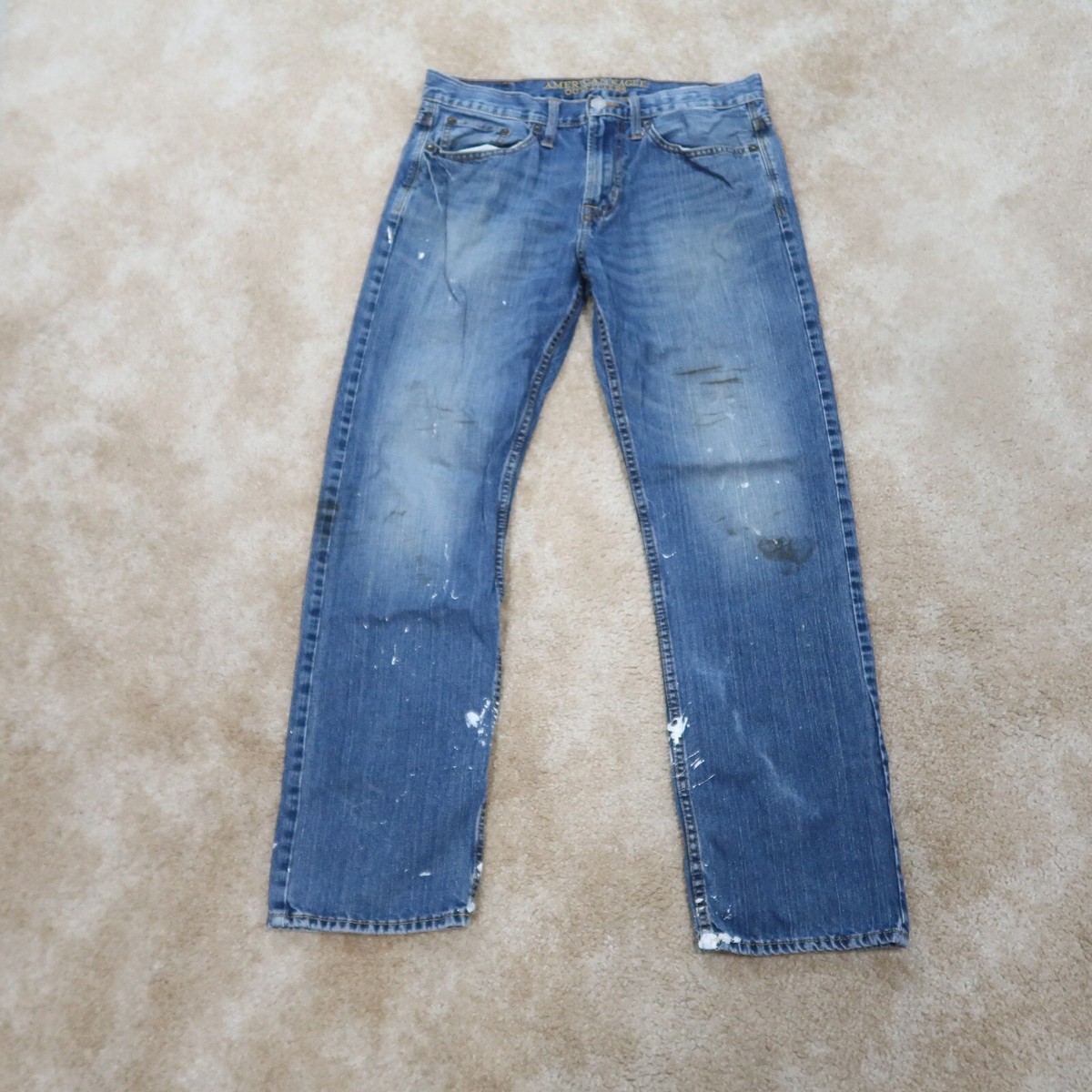 American Eagle Relaxed Straight Jeans Men’s 31x32 Distressed Denim painted