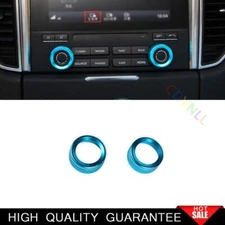 For Porsche Cayenne 2011-2017 Blue Aluminum Console Volume Switch Button Ring 2*