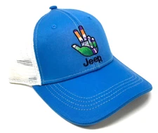 JEEP LOGO BLUE WHITE MESH TRUCKER CURVED BILL ADJUSTABLE SNAPBACK HAT CAP RETRO