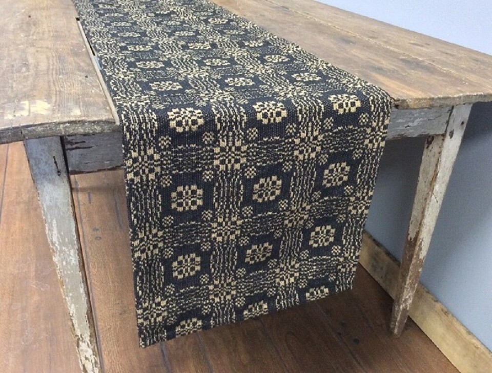 NEW BLACK TAN WOVEN TABLE RUNNER 56" x 14" GETTYSBURG Primitive Farmhouse Rustic eBay