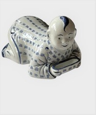 Chinese Reclining Boy Large Ceramic Sculpture In The Shape Of Opium Pillow