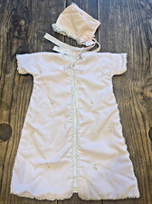 JULIUS BERGER Vintage 1950's Pink infant Baby Robe / Bed Jacket  Bonnet lace