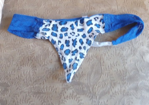 NWOT Victoria's Secret Vtg Blue Leopard Splatter Print M Lo Rise Thong Panties