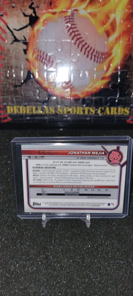 2022 BOWMAN CHROME DRAFT SAPPHIRE GREEN #BDC-186 JONATHAN MEJIA CARDINALS /50 - Image 2 of 2