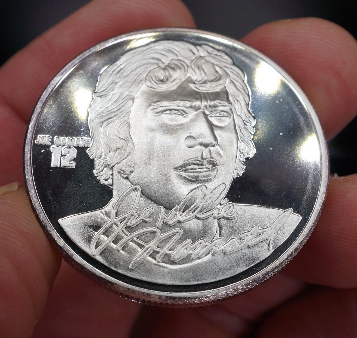 Joe Namath NFL Football #12 Highland Mint 1oz 999 FINE SILVER