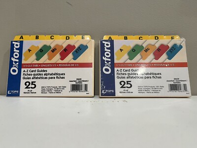 Oxford Poly Card Guides, Alphabetical, A-Z, Assorted Colors, 4'' x 6'' Size New