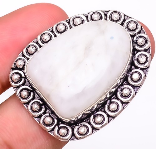 Natural Rainbow Moonstone Gemstone 925 Sterling Silver Jewelry Ring s.6.5 S267