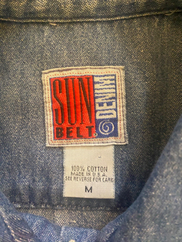 Vintage Sun Belt Denim Maxi Shirt Dress Womens M Concho Button Front Cottagecore - Picture 6 of 6