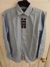 Nine West Dress Shirt Men's Medium Blue Geometric Print Button Down Slim Fit