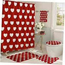 5 Pcs Valentine's Day Shower Curtain Set with Towels Non Slip Rugs Toilet Lid