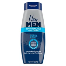 Nair Men Body Cream Hair Remover, Body Hair Removal Cream, 12 Oz, White Color