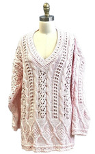 VTG 90s Pink Cotton Sweater All Week Long V-Neck Cable Knit Slouchy Med