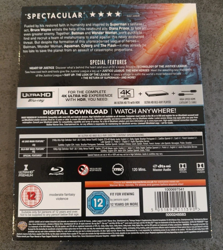 JUSTICE LEAGUE 4K + BLU RAY BRAND NEW SEALED UK RELEASE + SLIPCOVER - Image 2 of 3