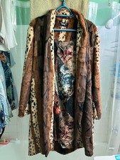 Johnny Was Workshop Faux Fur Leopard Print Coat with Silk Patchwork Lining (M)