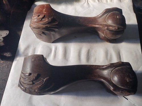 Pair Of Antique Wood Wooden Claw And Ball Feet Table Legs Salvage